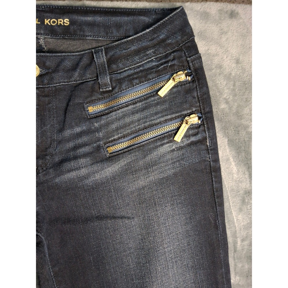 Michael Kors Womens Skinny Jeans Dark Wash Gold Zipper Detail Denim Blue Size 4 - Picture 8 of 16